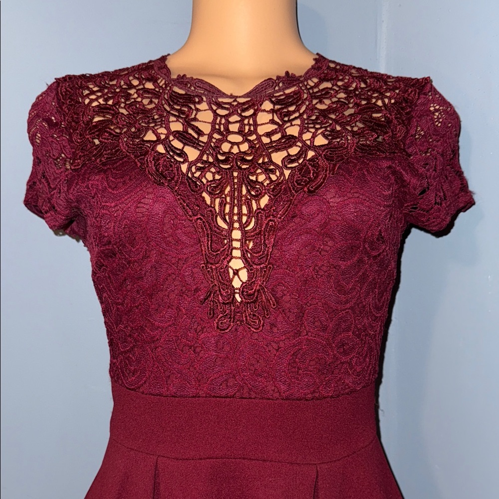 Windsor Burgundy Lace Mini Dress - Picture 2 of 6